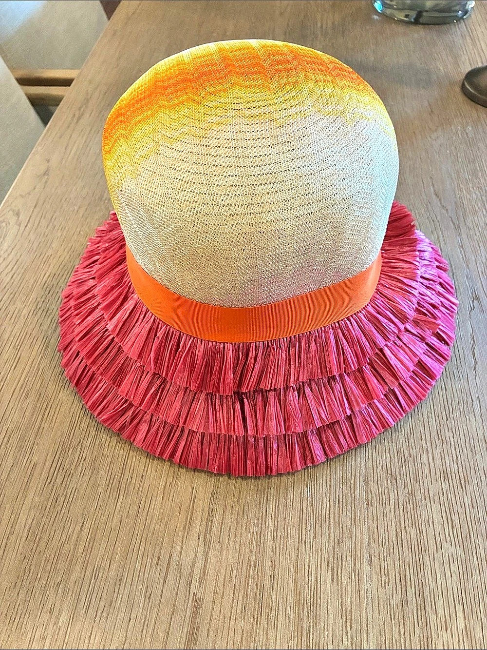 Missoni Mare Color Block Raffia Hat in Pink & Orange Size Medium Like New - Picture 2 of 3